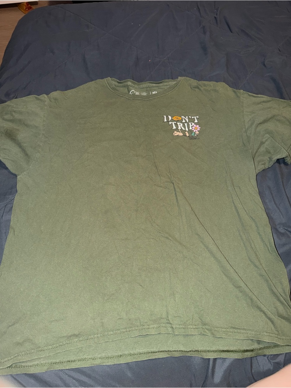 Neff Olive Green Short Sleeve Tee with "Don't Trip" Chest Graphic